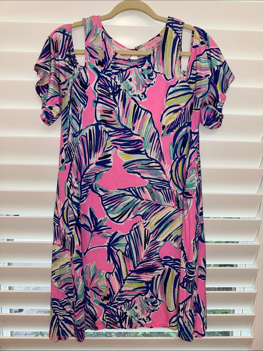 Lilly Pulitzer Pink Tropical Leaf Cold-Shoulder Shift Dress